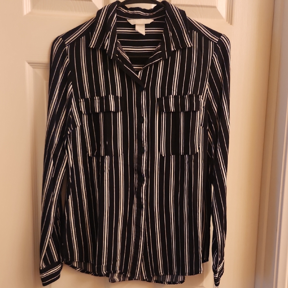 H&M Navy and White Striped Shirt
